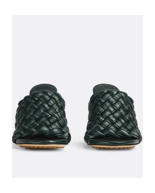 Bottega Veneta Green Dot Wave Intreccio Pleated Mules