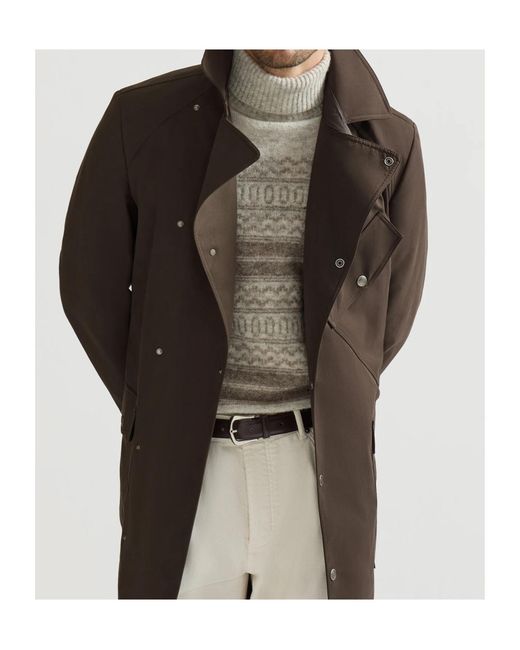 Brunello Cucinelli Brown Water-Resistant Microfiber Motorcyle Trench With Nappa Leather Inserts for men