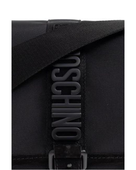 Moschino Black Logo Lettering Flap Shoulder Bag for men