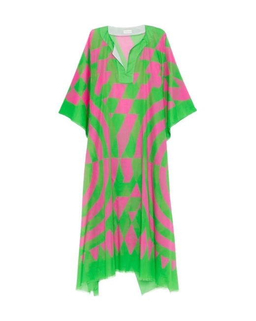 Dries Van Noten Green Oversized Graphic Printed Kaftan