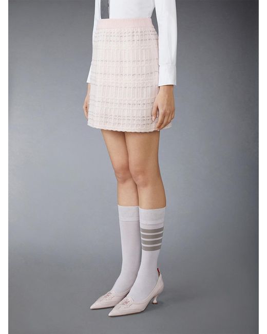Thom Browne Pink Seersucker Knit Tweed Jacquard Mini Skirt