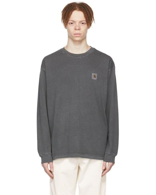 Carhartt Gray Crew Neck Long-Sleeved T-Shirt for men