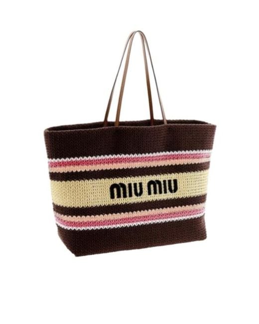 Miu Miu Black Raffia-Effect Woven Tote Bag