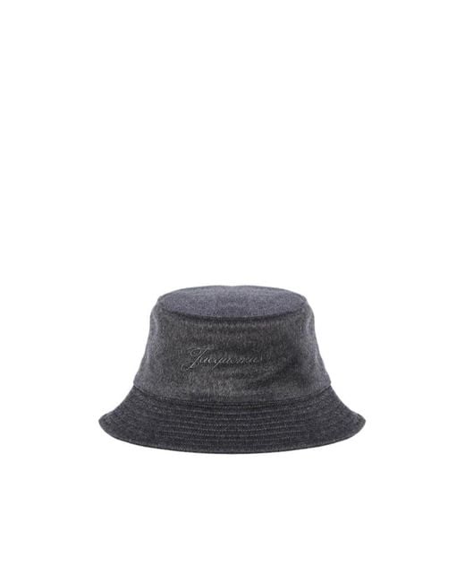 Jacquemus Gray Logo Embroidered Le Bob Bucket Hat for men