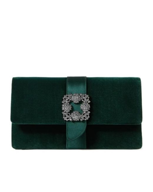 Manolo Blahnik Green Crystal Embellished Velvet Clutch
