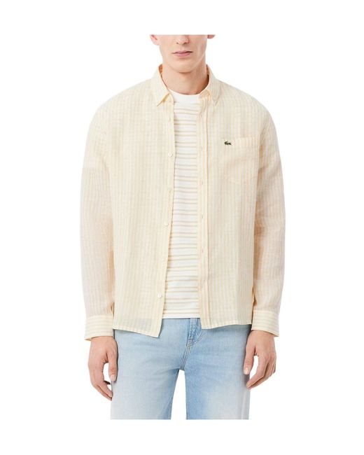 Lacoste Natural Long Sleeve Patterned Shirt for men