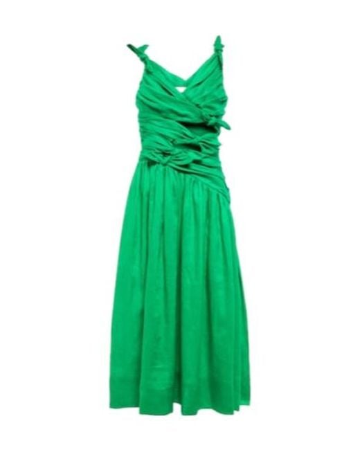 Zimmermann Green Tiggy Ruched Linen Midi Dress