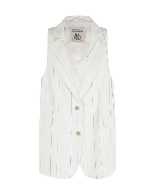 Semicouture White Pinstripe Buttoned Waistcoat