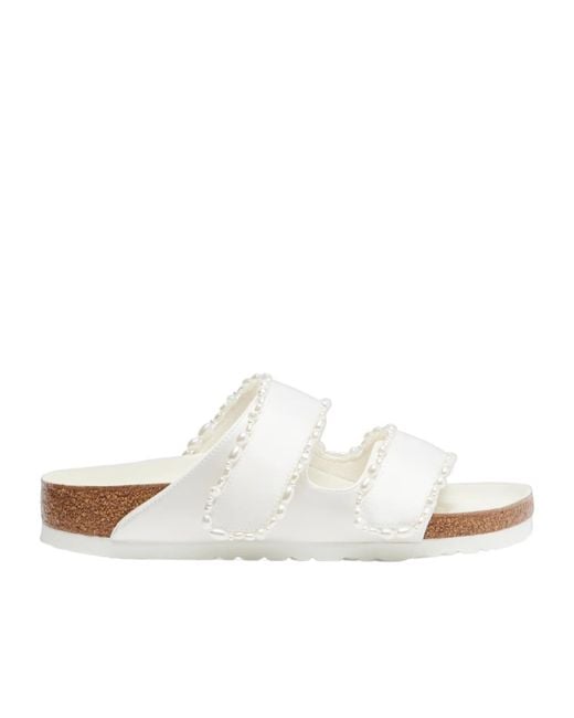 Birkenstock White Arizona Embellished Satin Sandals