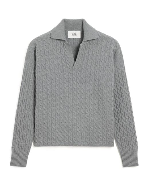 AMI Gray Cable Knitted Polo for men