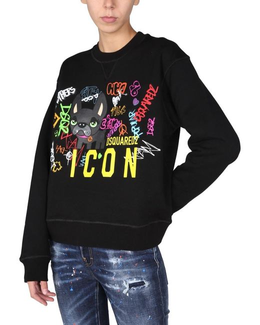 DSquared² Black Graffiti-Print Crewneck Sweatshirt