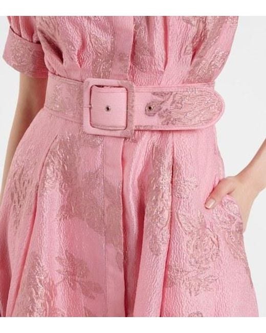 Rebecca Vallance Pink Benette Belted Brocade Shirt Dress