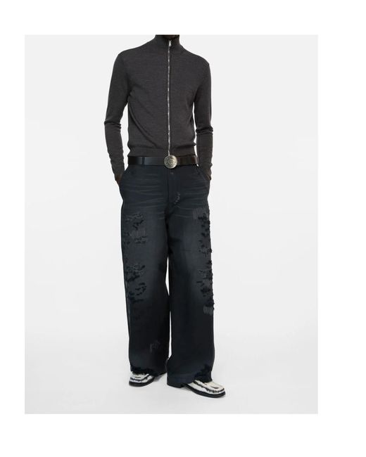 Acne Blue Mended Distressed Trousers for men
