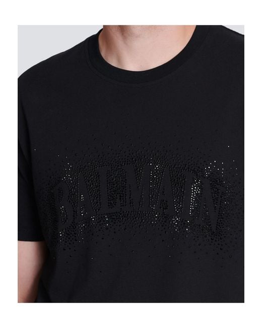 Balmain Black Cotton Crystal Logo T-Shirt for men