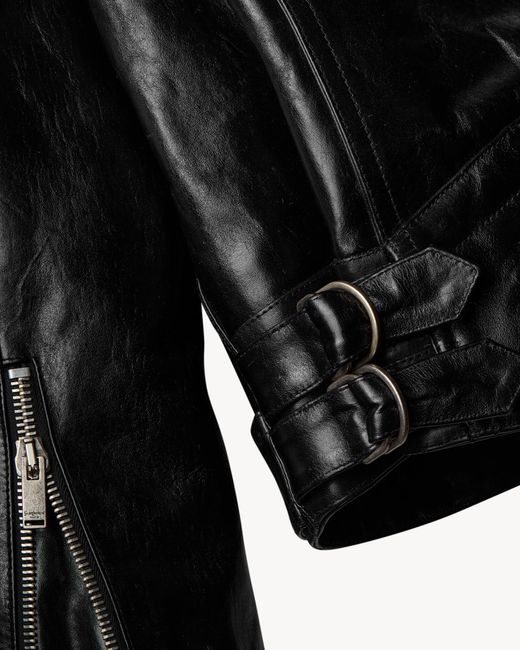 Saint Laurent Black Zip Detailed Biker Jacket