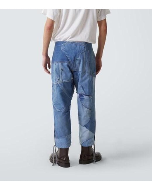 Greg Lauren Blue Patchwork Straight Jeans for men