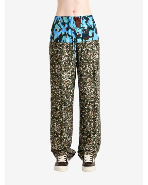 Dries Van Noten Green Print Fluid Pant