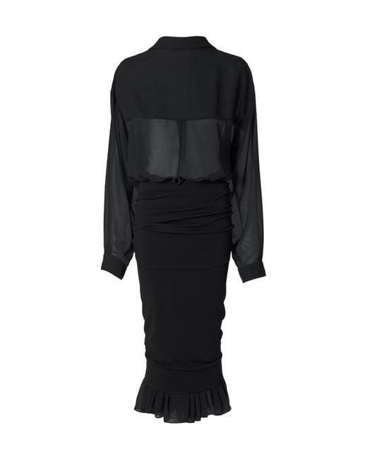 Jacquemus Black Siroco Ruched Sheer-Panel Midi Dress