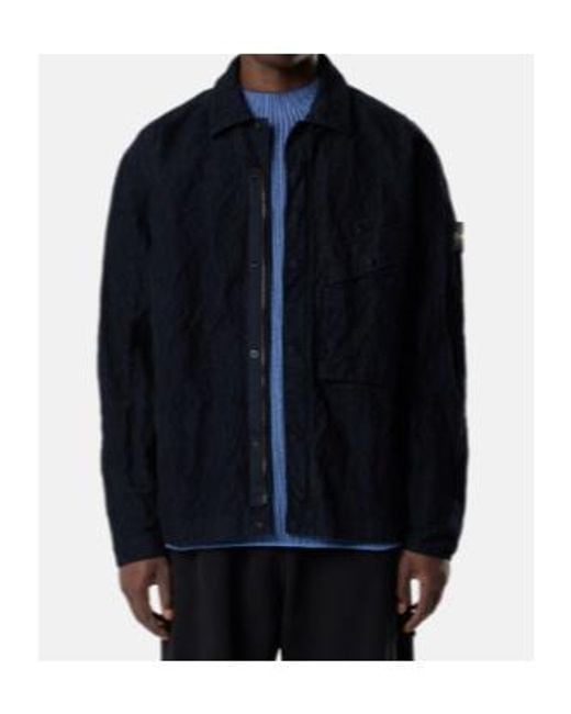Stone Island Blue Logo Patch Long-Sleeved Overshirt for men