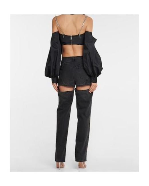 Area Black Embellished Off-Shoulder Taffeta Top