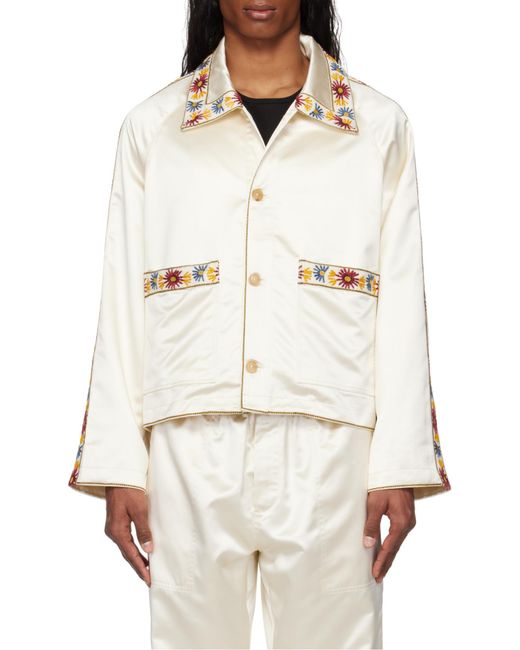 Bode Natural Candyfloss Embroidered Satin Jacket