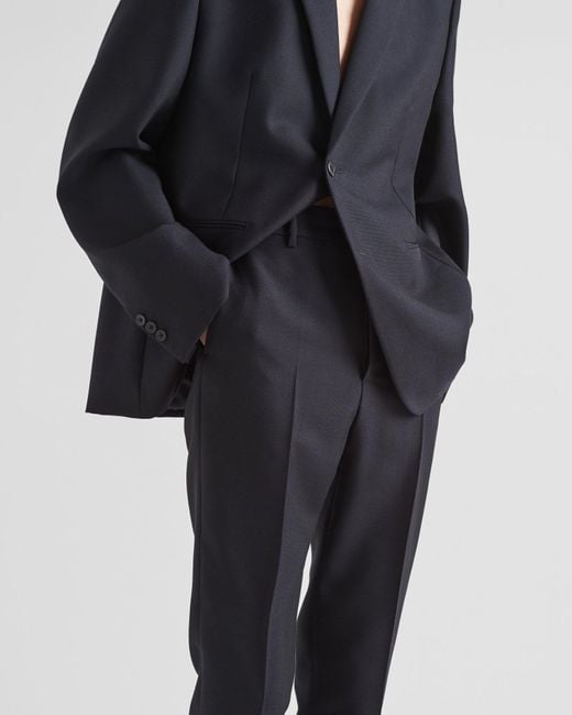 Prada Blue Mid-Rise Slim-Cut Tailored Trousers for men