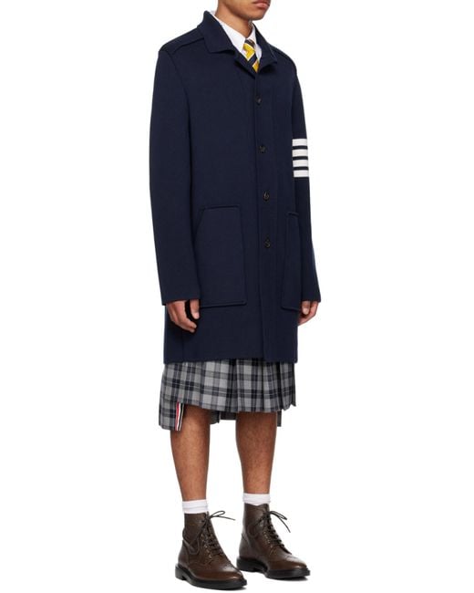 Thom Browne Blue 4-Bar Knitted Longline Cardigan for men