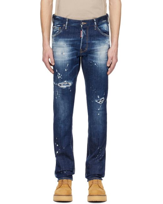 DSquared² Blue Distressed Skinny Jeans for men