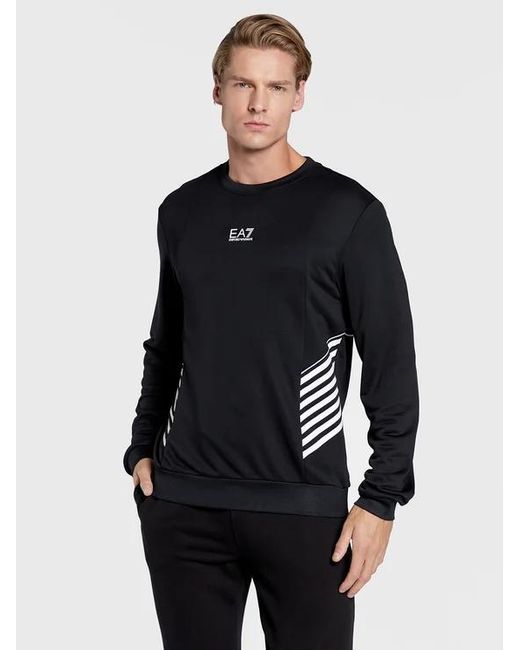 EA7 Black Round-Necked Logo Sweater for men