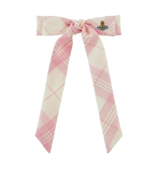 Vivienne Westwood White Check-Pattern Bow Hair Clip