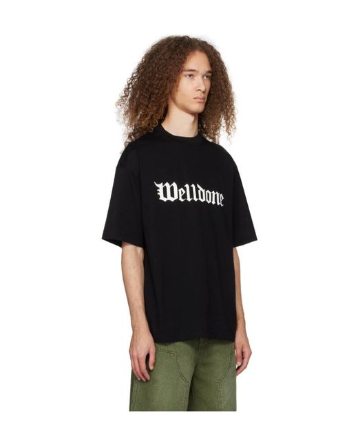 we11done Black Logo-Print Cotton T-Shirt for men