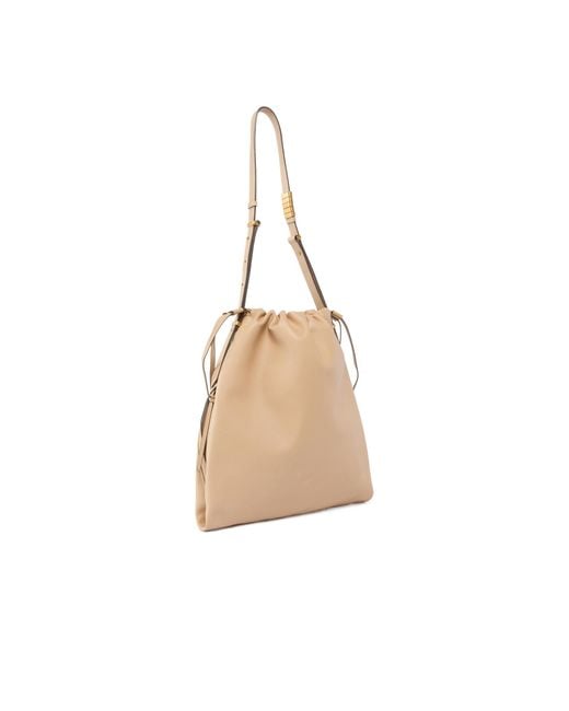 Pinko Natural Drawstring Logo Plaque Shoulder Bag