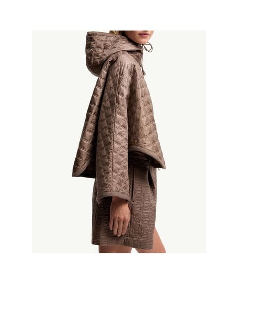 Moncler Brown Hooded Square-Quilted Padded Cape
