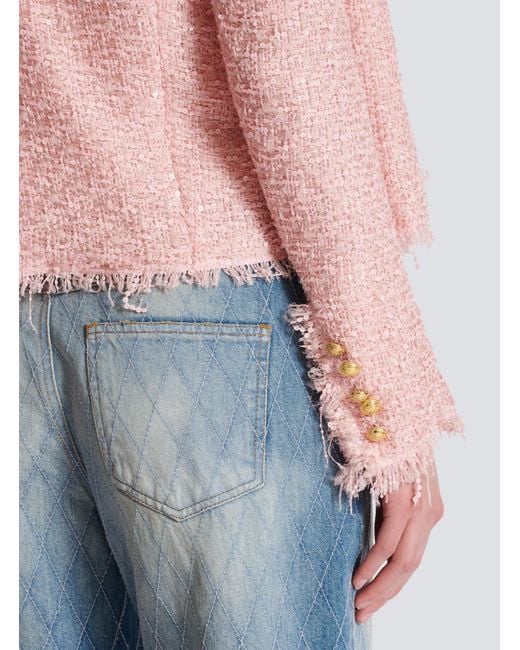 Balmain Pink Tweed Sequinned Blazer