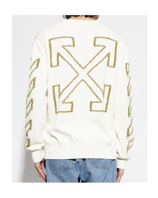 Off-White c/o Virgil Abloh White Diagonal Arrow Fuzzy Crewneck Jumper for men