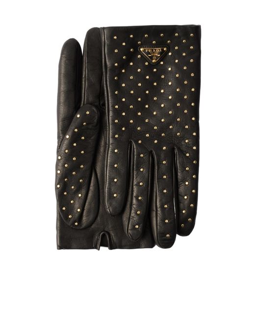 Prada Black Studded Nappa Leather Gloves