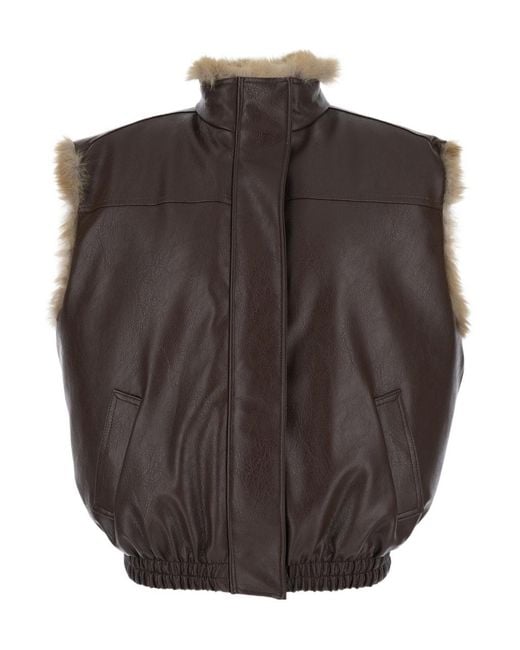 MSGM Brown High Neck Sleeveless Coat