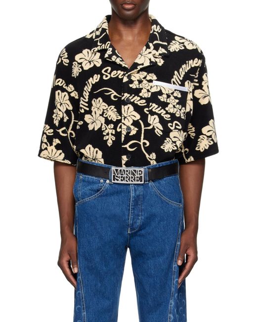 MARINE SERRE Black Patterned-Jacquard Terry-Cloth Shirt for men