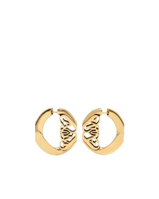 McQueen Metallic Seal-Logo Cut-Out Detailed Hoop Earrings