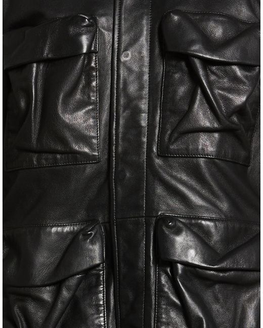 DIESEL Black Minimalist Solid Color Leather Jacket