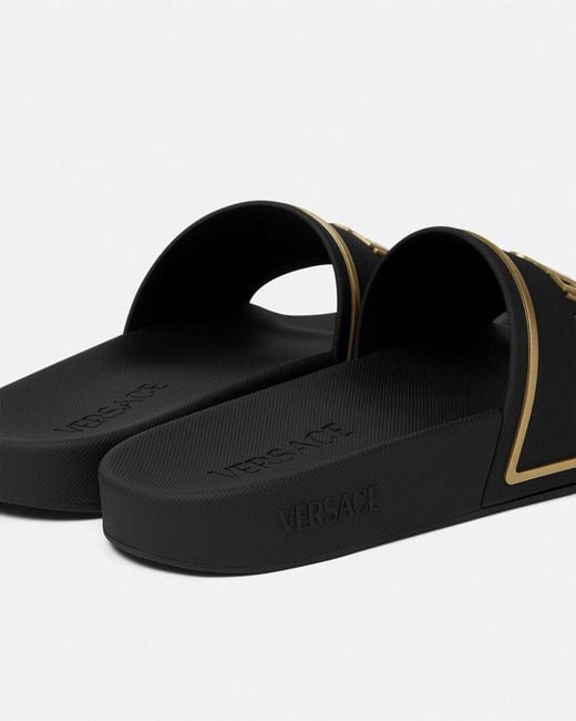 Versace Black Logo-Embossed Open-Toe Slides for men