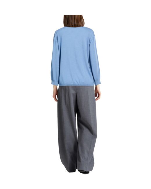 Max Mara Blue Solid Color Wool Knit Top