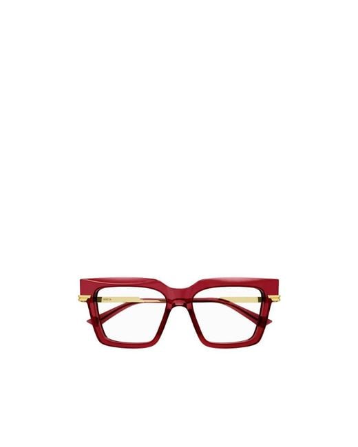 Bottega Veneta Red Eyewear Square Frame Glasses
