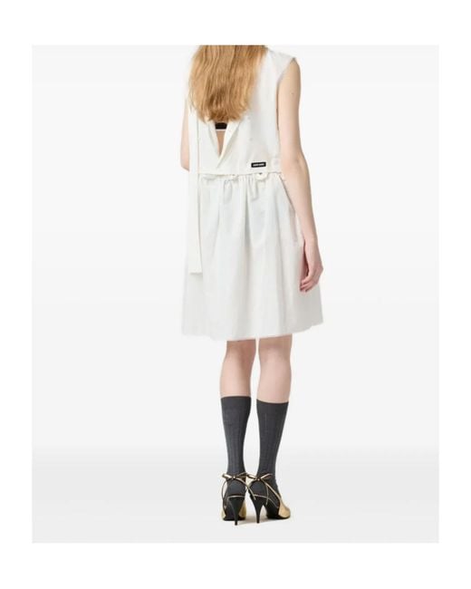 Miu Miu White Logo-Patch Sleeveless Dress