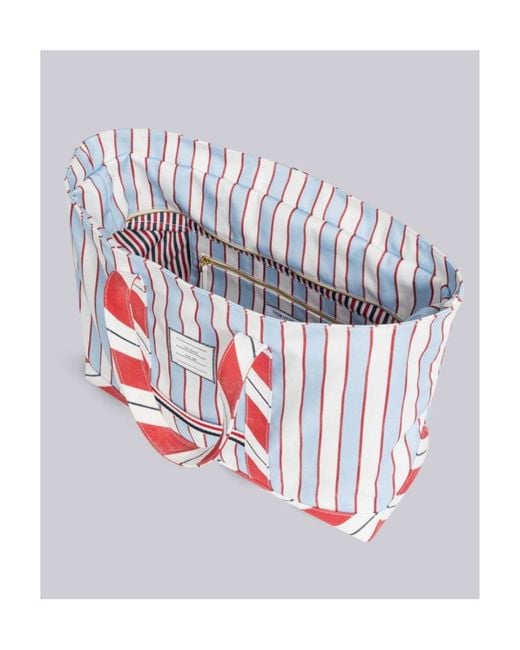 Thom Browne White Striped Medium Tool Tote Bag for men