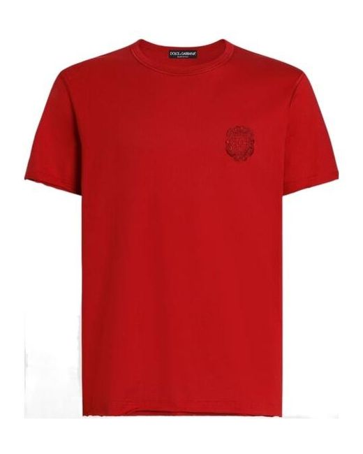 Dolce & Gabbana Red Crest Raw-Edge T-Shirt for men