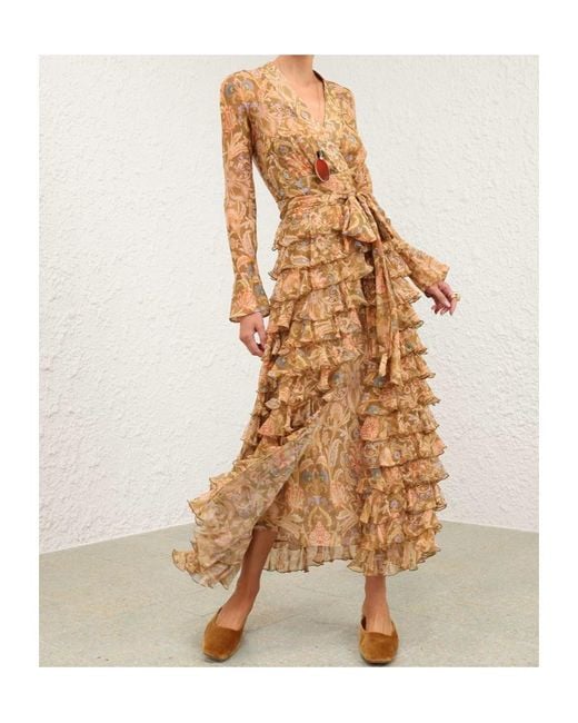 Zimmermann Natural Valiant Ruffle Wrap Dress