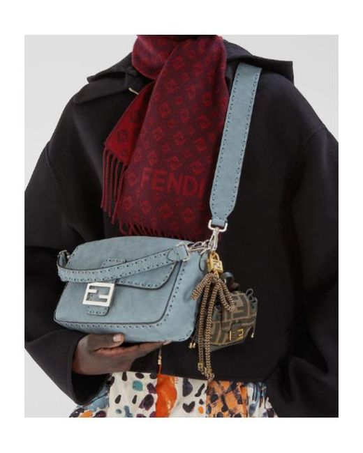 Fendi Blue Aguette Mercury Nubuck Leather Selleria Bag With 612 Hand-Sewn Topstitches