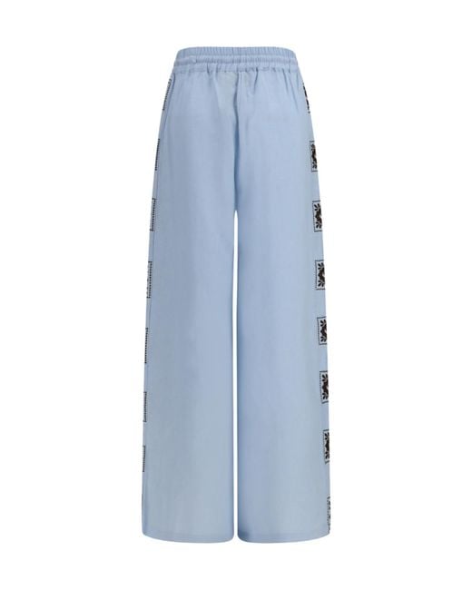 ALÉMAIS Blue Grace Embroidered Wide-Leg Pants