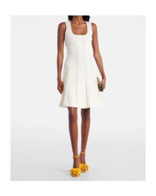 Oscar de la Renta White Open-Knit Minidress